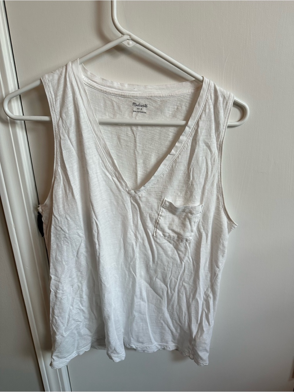 Madewell White V-Neck Pocket Tank